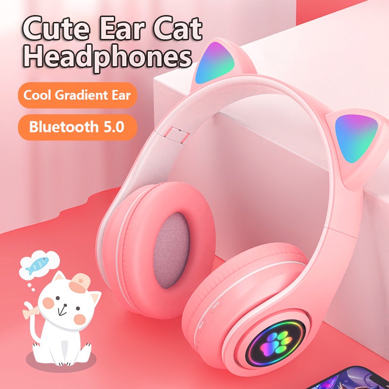 Tai Nghe bluetooth v5.0 Không Dây Hình Mèo Nhiều Màu Dễ Thương Cho Bé Gái