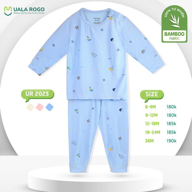 Bộ QA Uala Rogo dài tay vải sợi tre mềm mịn cao cấp cho bé trai bé gái (9-36m) UR 2023