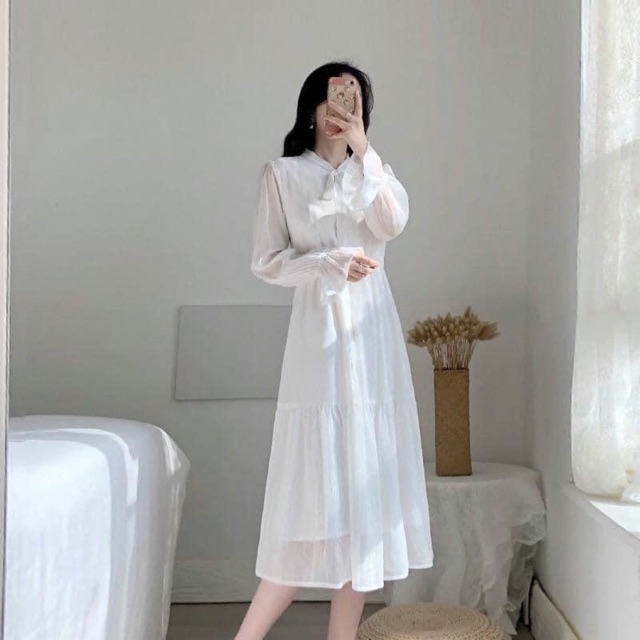 [CÓ SẴN] VÁY TIỂU THƯ CHUN EO KÈM NƠ CỔ ( ảnh thật ở cuối ) | BigBuy360 - bigbuy360.vn