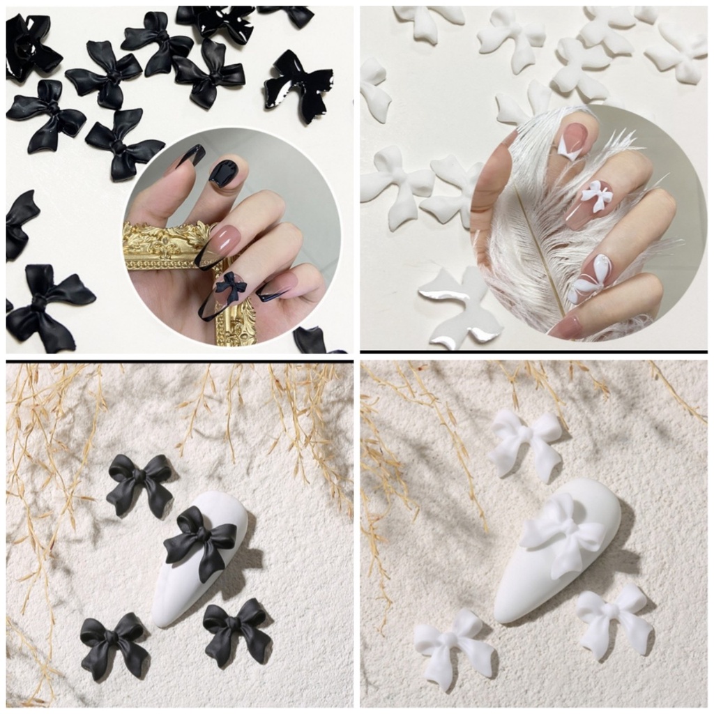 Set charm nơ mix 2 màu đen trắng