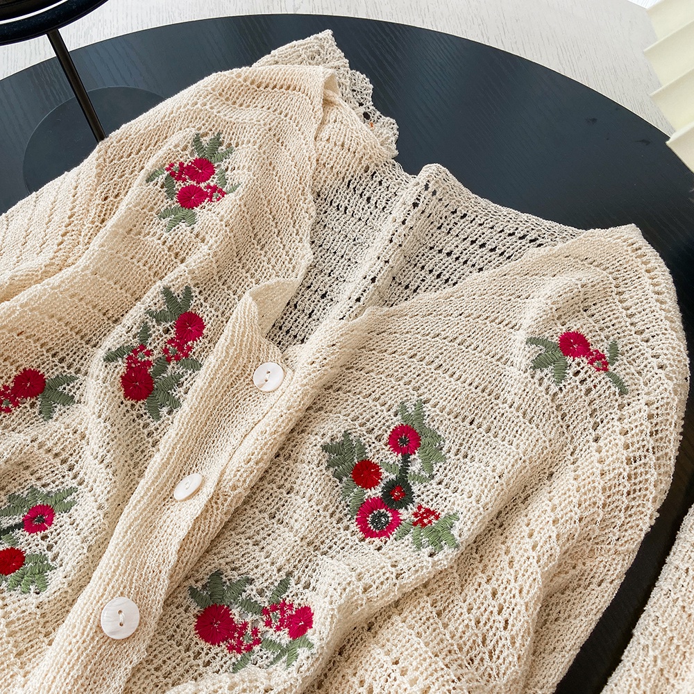 NUZIRO  Áo khoác cardigan dệt kim có cổ chữ v thêu họa tiết xinh xắn