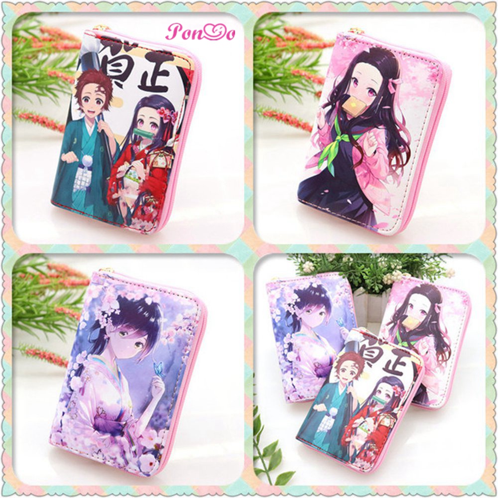 Ví Đựng Tiền Xu Có Khóa Kéo Họa Tiết Hoạt Hình Demon Slayer Dễ Thương