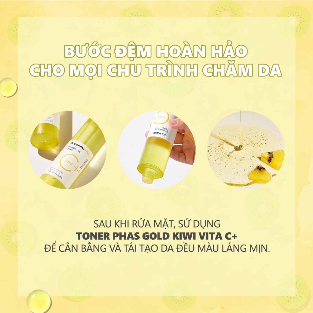 Nước hoa hồng làm trắng da kèm bông tẩy trang Holika Holika Gold Kiwi Vita C+ Brightening Toner Set 150ml - 7186