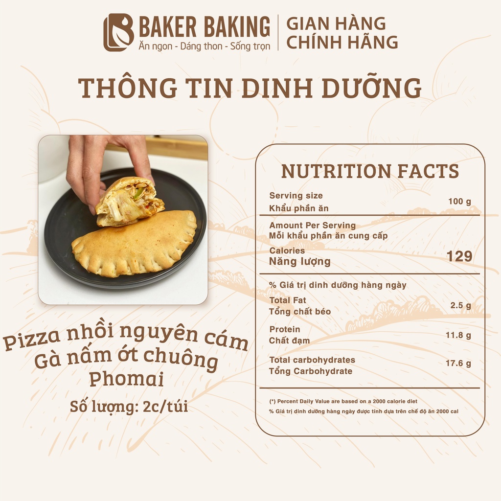 Pizza nhồi healthy Baker Baking không chất bảo quản dành cho người ăn kiêng, tiểu đường