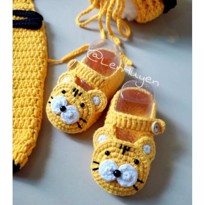 Set Cọp - Hổ vàng đồ len handmade quần yếm nón giày cực xinh xắn dễ cưng cho cả bé trai bé gái