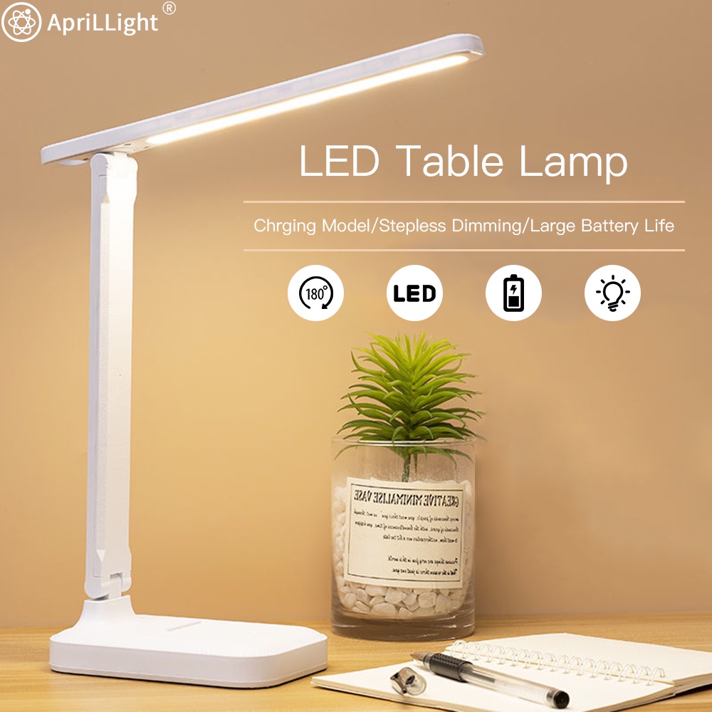 Đèn bàn gấp LED Đèn bàn học có thể điều chỉnh ba màu sạc và cắm hai chức năng  màu trắng ấm
