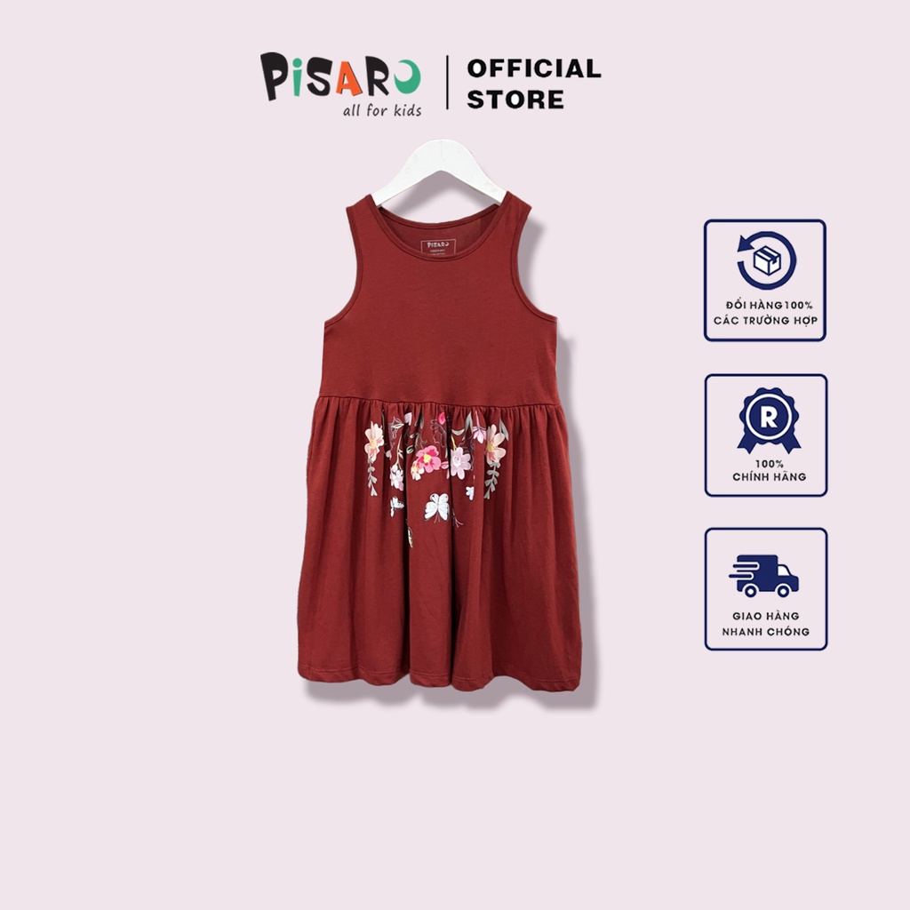 Váy babydoll sát nách PISARO KIDS cho bé vải cotton mềm mịn, váy đầm bé gái dễ thương