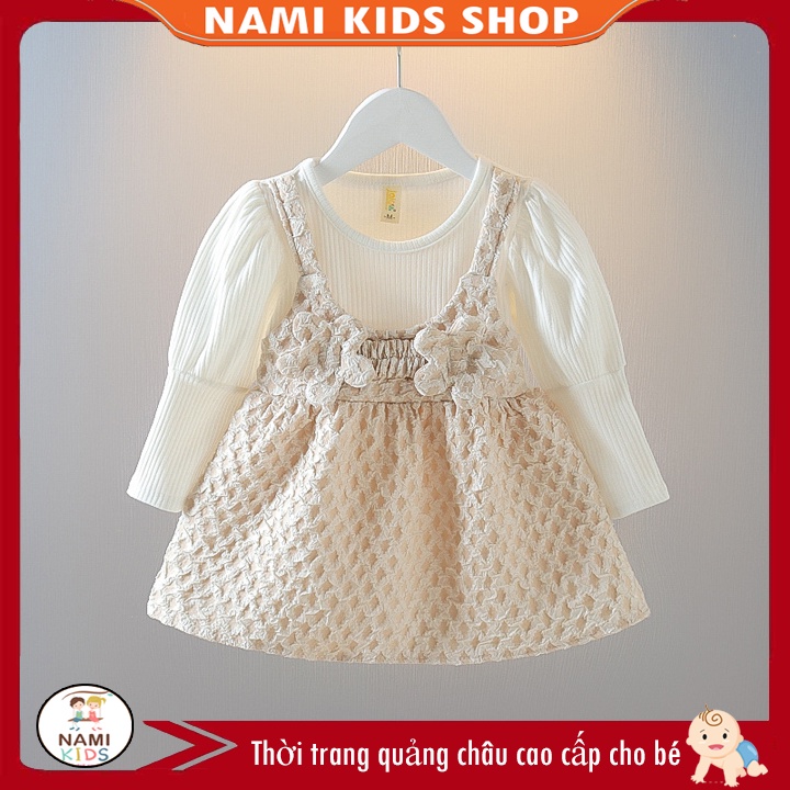 Đầm bé gái tay bồng đính hoa dễ thương hàng QCCC