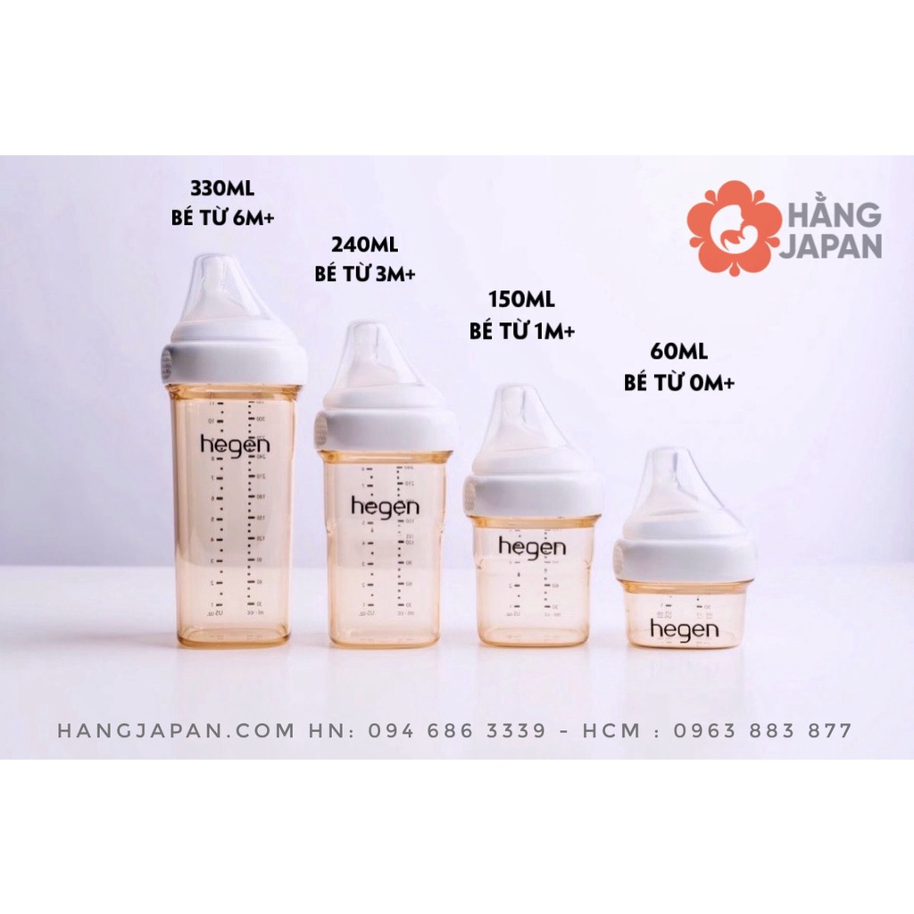 Bình sữa HEGEN 60ml cho bé, phụ kiện núm ty, nắp đậy, cổ nối bình sữa - Thiết kế nhỏ gọn, vệ sinh dễ dàng