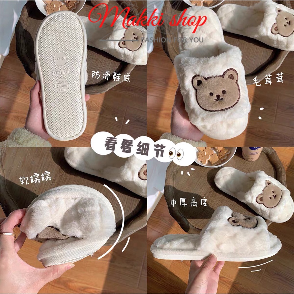 [Xả hàng]Dép lông nữ hình gấu mùa đông mới, dép nữ trong nhà thời trang cao cấp giá rẻ MAKKI SHOP TD538