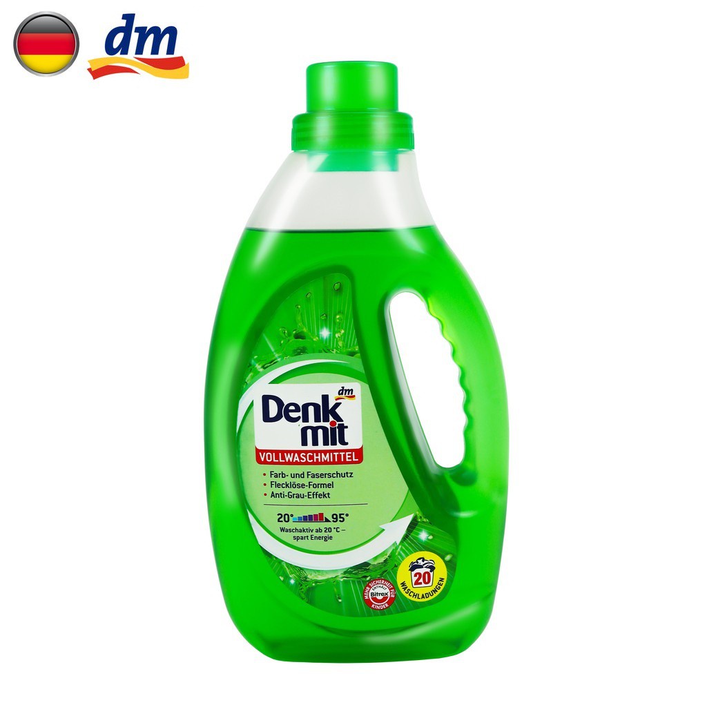 NƯỚC GIẶT CHO QUẦN ÁO SÁNG 1,1L DENKMIT- Hàng nhập khẩu Đức Vollwaschmittel flüssig Green Sensation, 20 Wl