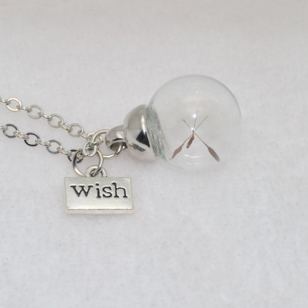 Dây chuyền mặt quả cầu thủy tinh đựng hạt bồ công anh