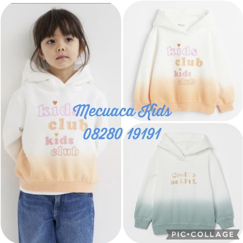 Áo hoddie nỉ bông có mũ màu loang xanh cam cho bé trai bé gái xuất dư