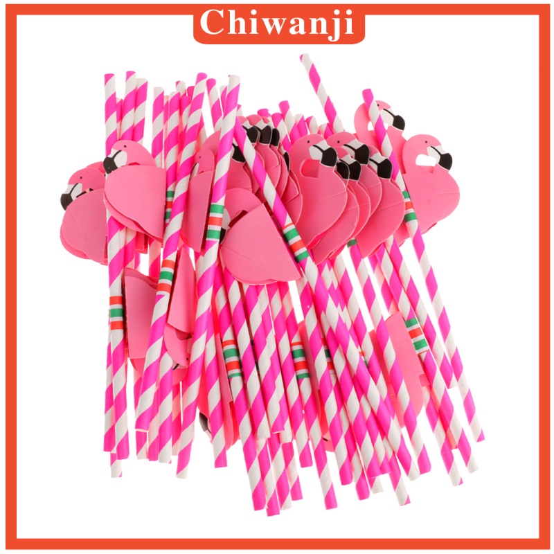 2x25pcs Flamingo Striped Straws Luau Tropical Beach Party Barware Favor Pink