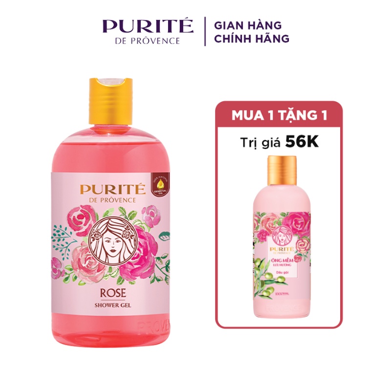 Sữa tắm Purite Hương Hoa Hồng 500ml tặng 1 Dầu Gội Óng Mềm Lưu Hương 180ml