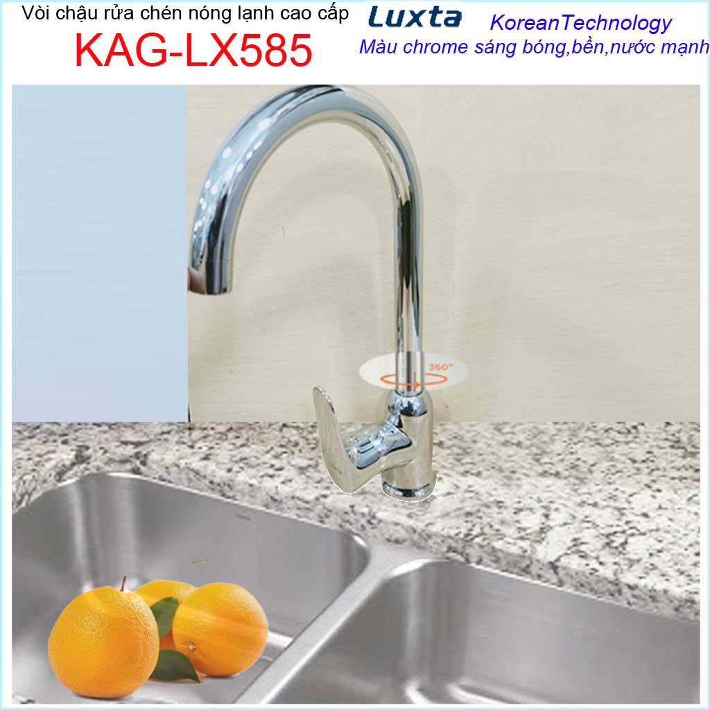 Vòi rửa chén bát KAG-LX585, Vòi Luxta nóng lạnh Chrome bóng,  vòi bếp nóng lạnh chậu rửa chén KAG-LX585