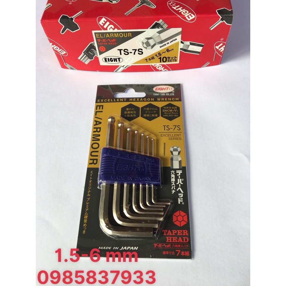 Bộ lục giác ngắn đầu bi 7 chiếc nhỏ TS-7S EIGHT Nhật dùng vặn ốc chìm tại Máy cầm tay NTT bảo hành dài hạn