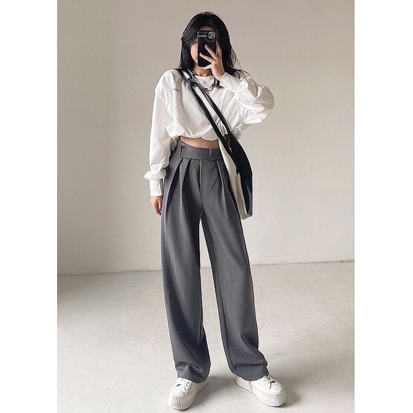 [Mã SKAMFSW175 giảm 10K đơn 50K] HÌNH THẬT ĐỘC QUYỀN TỪ TOS.CLOSET Quần tây ullzang ống rộng lưng cao - gài băng dính