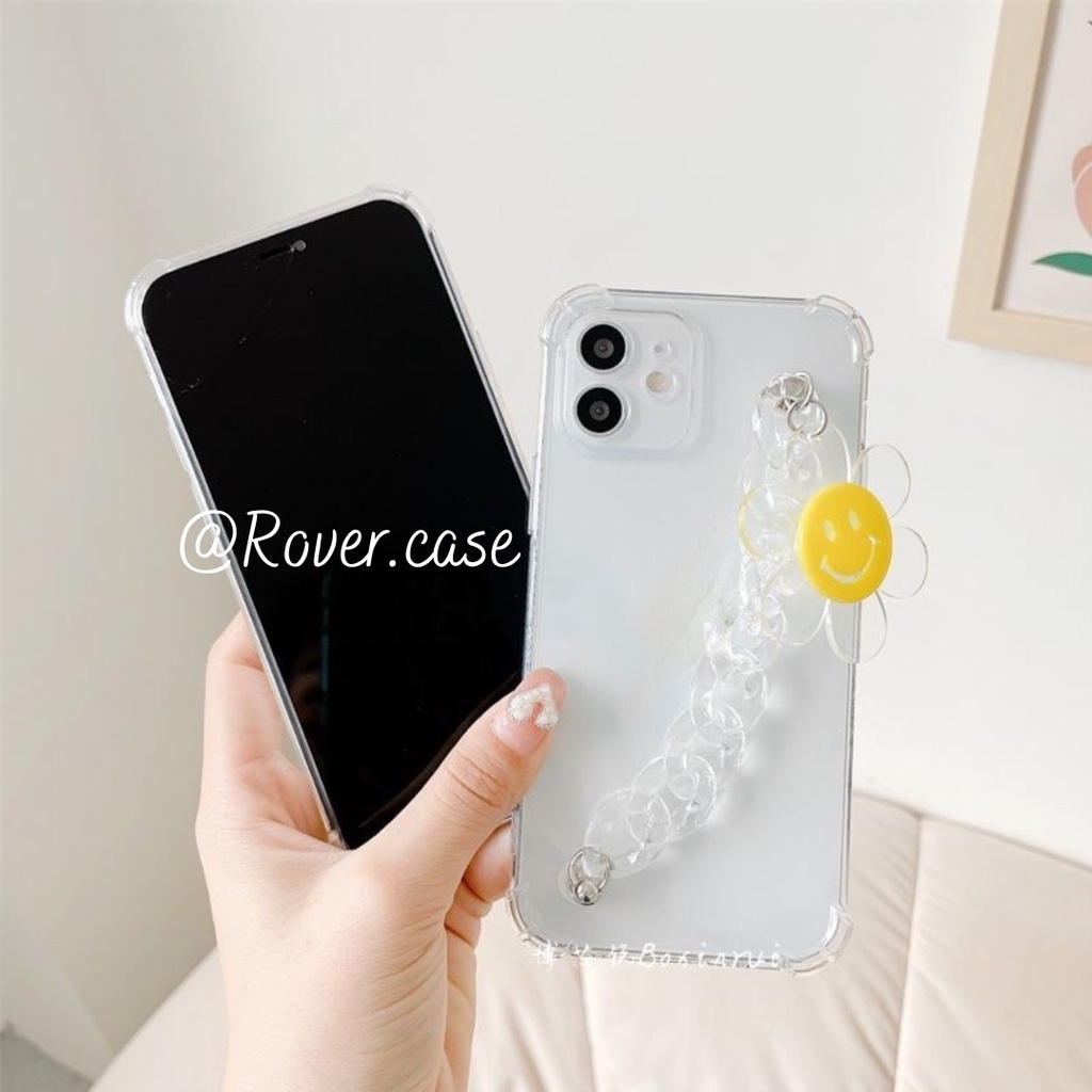 Ốp điện thoại trong suốt có 2 dây treo hoa vàng và ngọc có thể tháo rời 13/7/7plus/8/8plus/x/xs/11/12/pro/max/promax