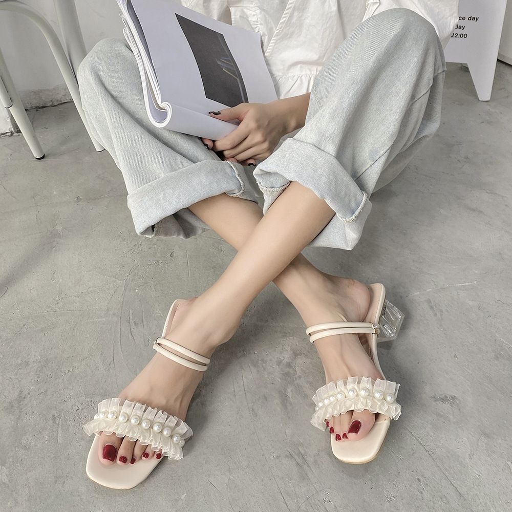 Giày Xăng Đan Cao Gót Hở Ngón Với Quai Đính Ngọc Trai Xinh Xắn Cho Nữ | BigBuy360 - bigbuy360.vn
