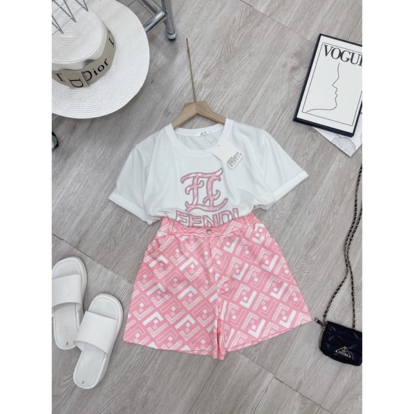 ✔ 𝗙𝗥𝗘𝗘 𝗦𝗛𝗜𝗣 SÉT FENDYY HỒNG SIÊU ĐẸP SIÊU CÁ TÍNH ÁO THUN COTTON HÀNG L1 Ạ