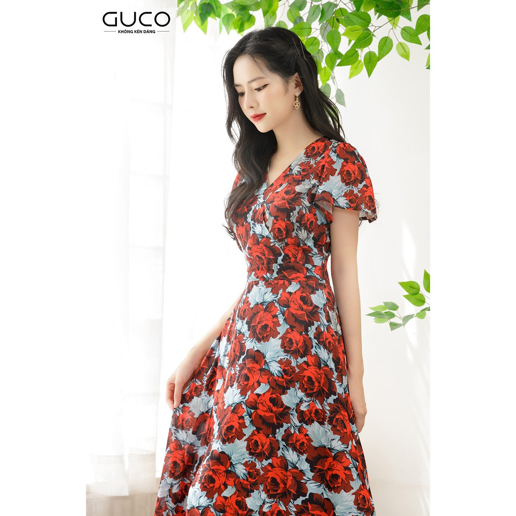 [Mã FASHIONMALLT4 giảm 15% đơn 150k] GUCO - Đầm maxi hoa 2905 lụa tằm Ý