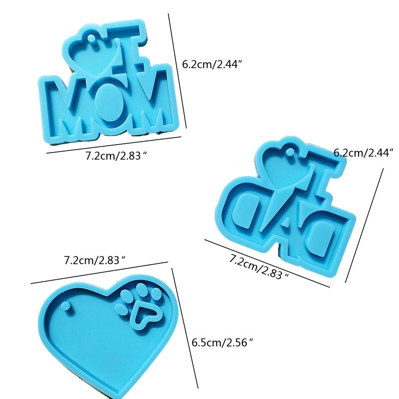 Khuôn Silicone Làm Móc Khóa Bằng Nhựa Resin Hình Trái Tim Chữ DAD MOM
