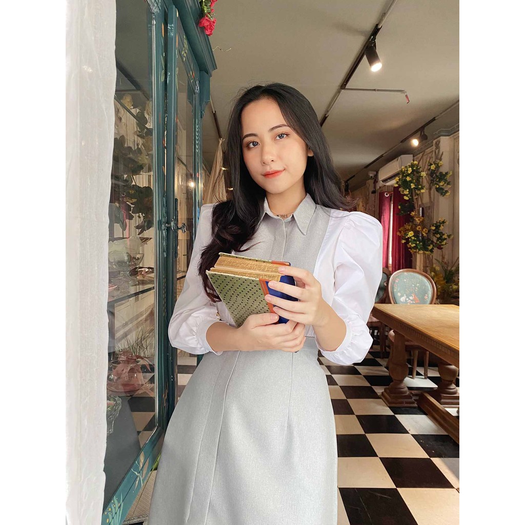 Đầm công sở nữ xinh thiết kế dễ thương cổ sơ mi nữ tính thanh lịch dáng chữ a | BigBuy360 - bigbuy360.vn