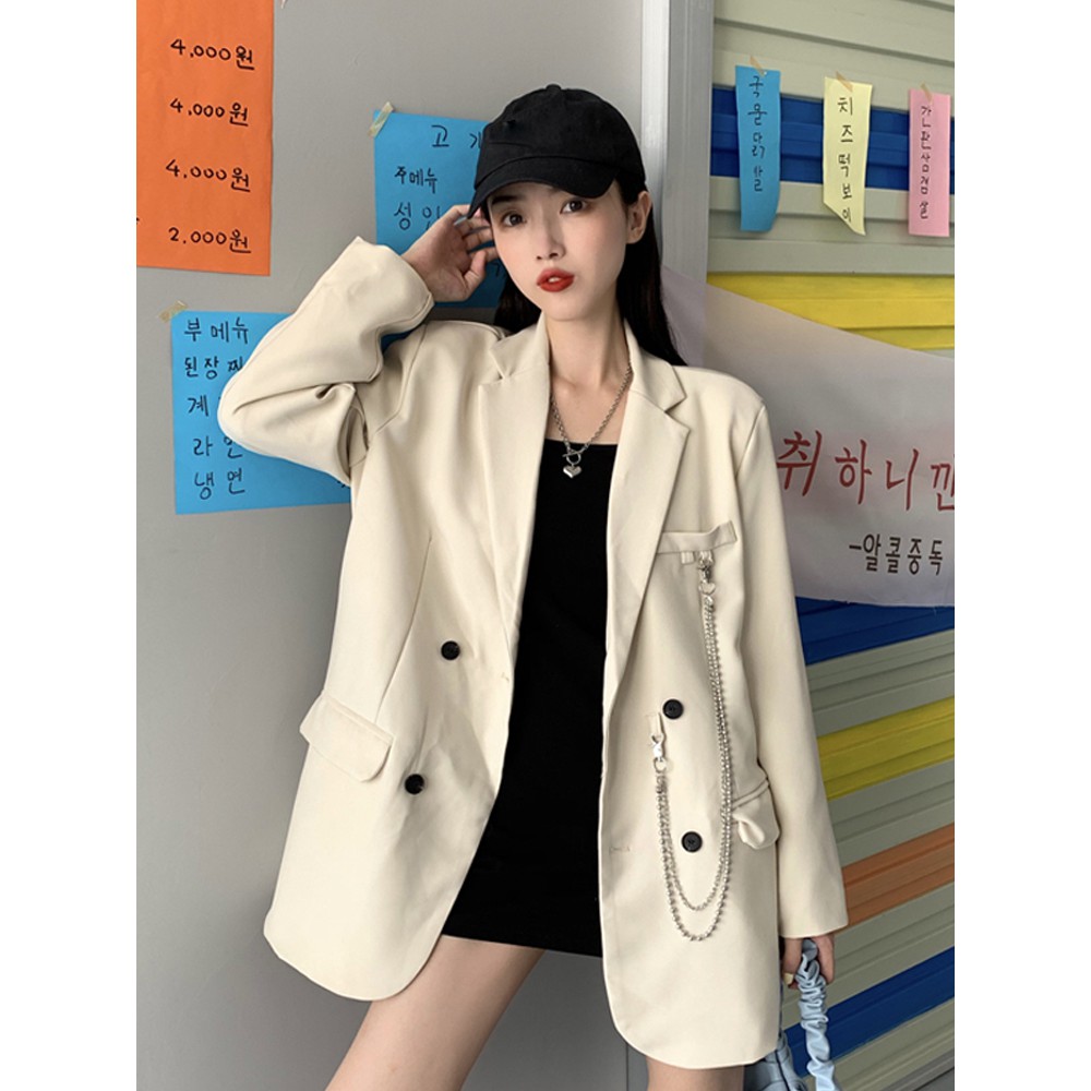 Áo khoác vest nữ blazer phiên bản Hàn Quốc kèm dây xích chất