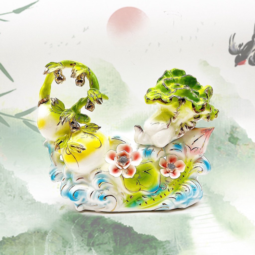 Tượng Bắp cải hồ lô hoa sen gốm sứ phong thủy tài lộc