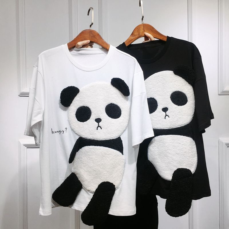 Áo Thun Cotton Tay Ngắn Dáng Rộng In Họa Tiết Gấu Trúc Hoạt Hình Thời Trang Mùa Hè Cho Nữ
