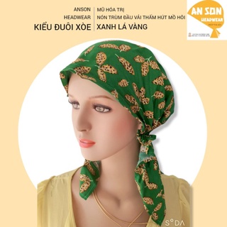 Nón hóa tri vải mềm mát, bệnh nhân ung thư, mũ hóa tri, chemohat [KIỂU ĐUÔI XÒE-MÀU XANH LÁ VÀNG]