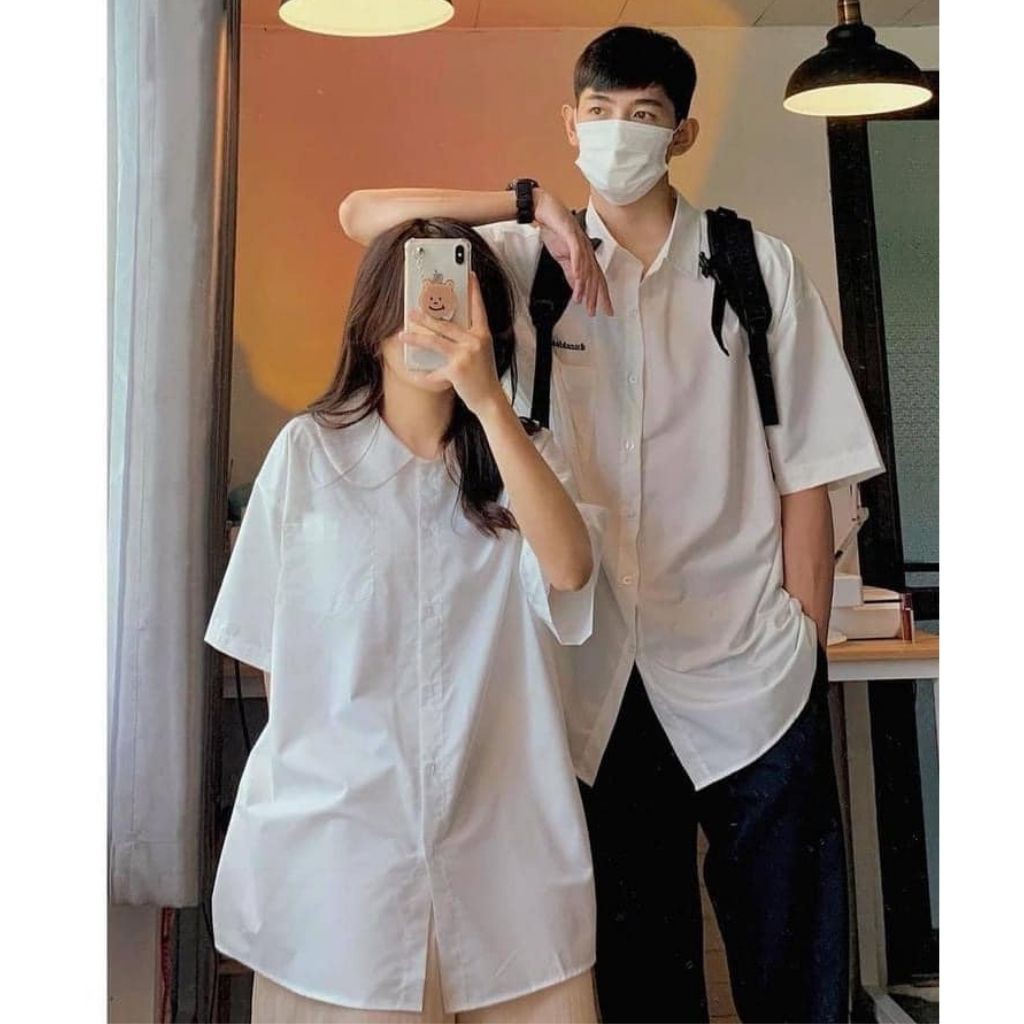Áo sơ mi học sinh cổ sen style Thái Lan / Áo sơ mi cộc tay form rộng