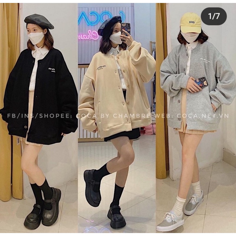 [HÀNG SẴN]ÁO KHOÁC NỈ BOMBER CHỮ NHẬT FORM OVERSIZE