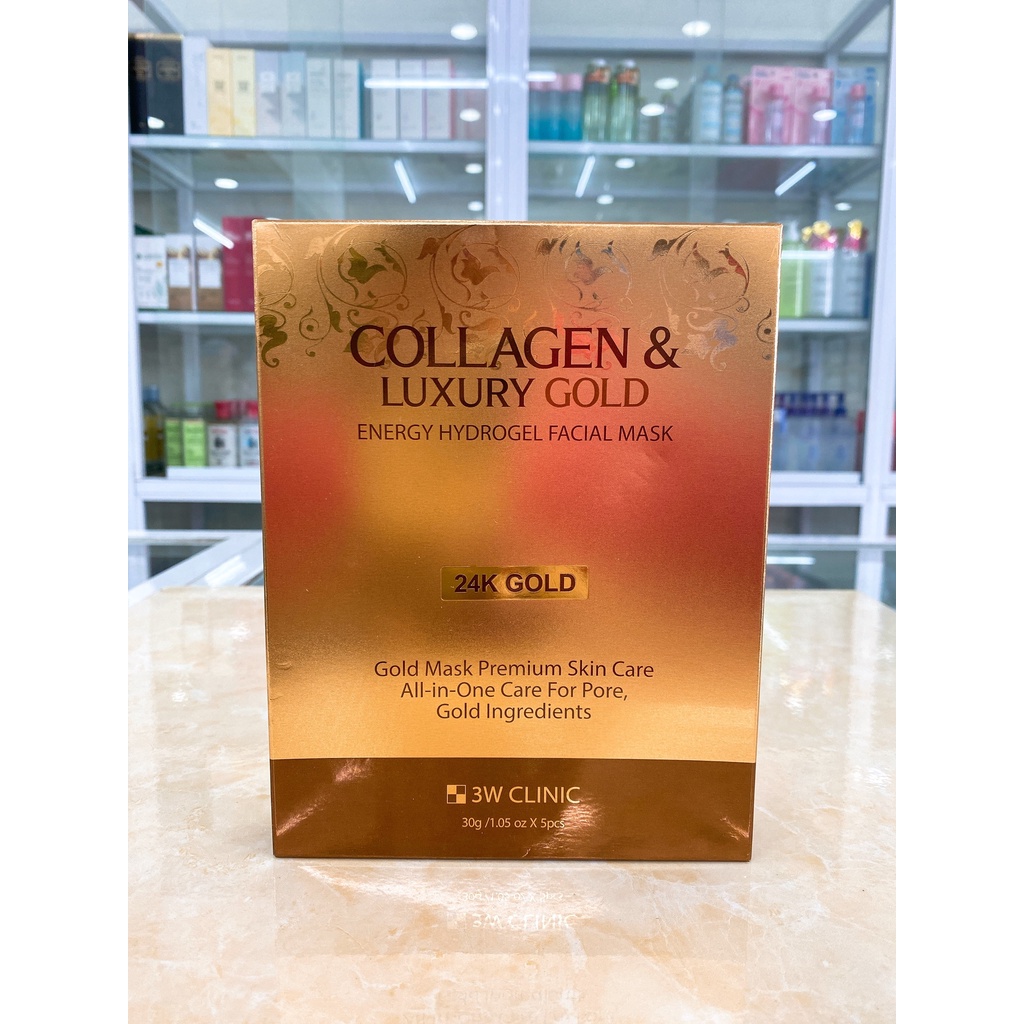 (Hộp 5 Miếng) Mặt Nạ Dưỡng Trắng Chống Lão Hóa 3W Clinic Collagen &amp; Luxury Gold Energy Hydrogel 24k Gold