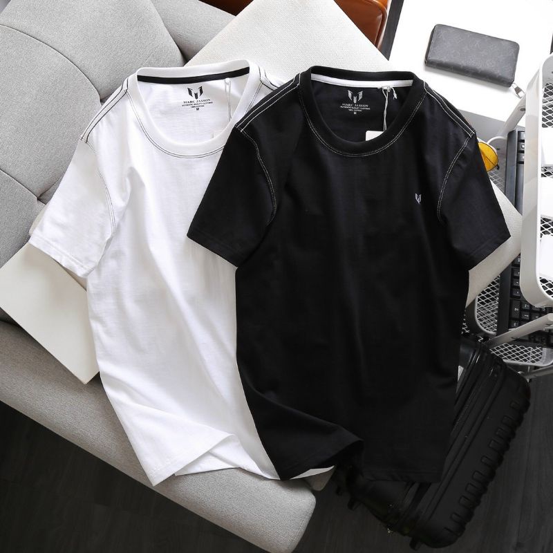 Áo Thun Nam Cổ Tròn Cotton 100 Basic Phối Chỉ Maud Đen Trắng | BigBuy360 - bigbuy360.vn