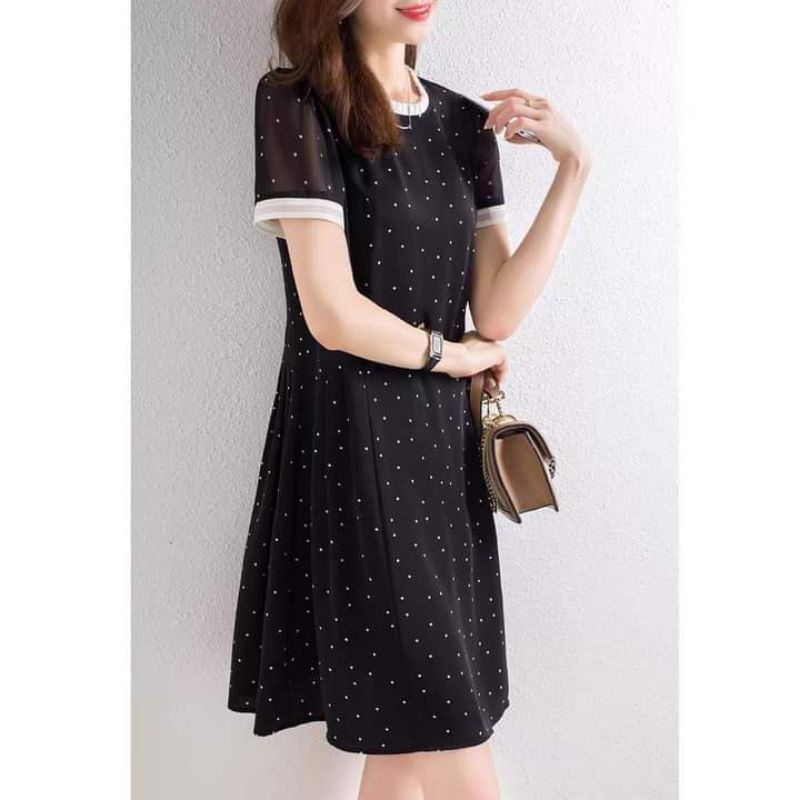 váy chấm bi dáng suông siêu xinh bầu bí bon chen