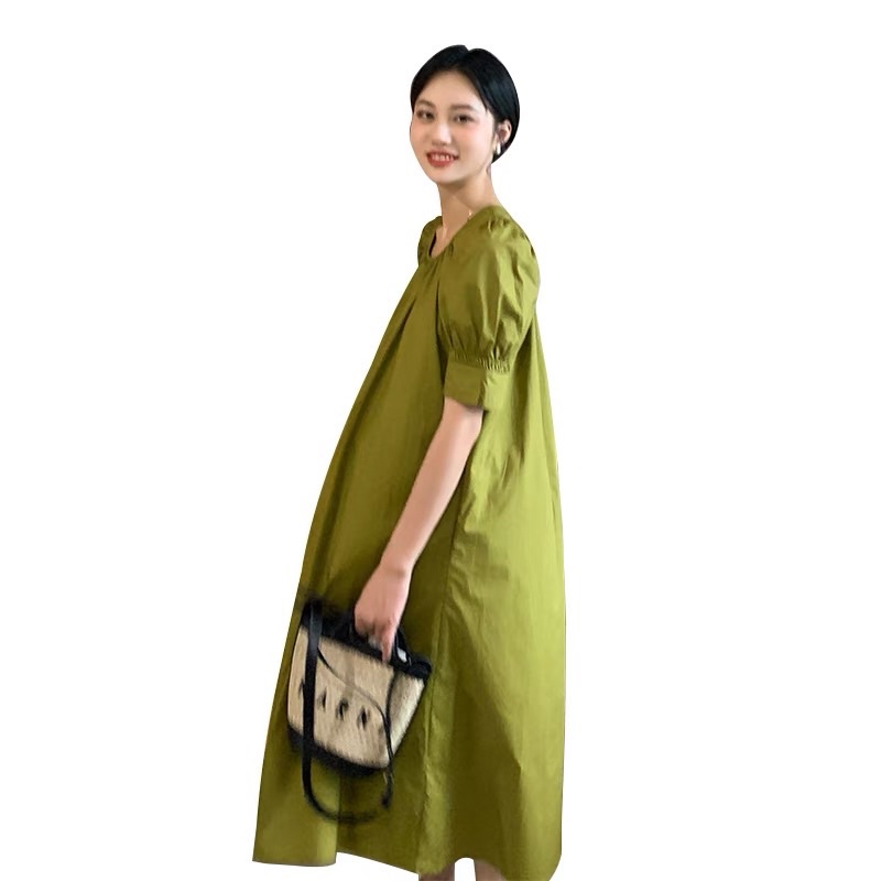 Váy Bầu thiết kế dự tiệc công sở mùa hè -đầm bầu dáng suông vải đũi lạnh form rộng mặc cả thai kì