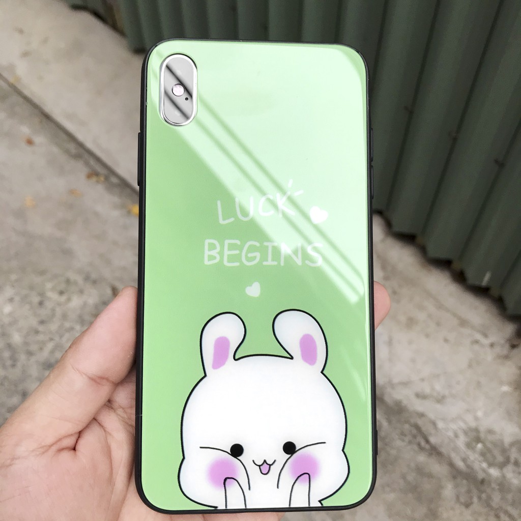 Ốp kính cường lực thỏ chibi cho iphone 14 13 pro max mini 6 s plus 7 8 plus Xr X s max 11 pro max 12 pro max