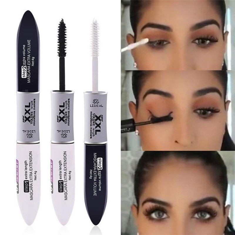 Mascara sợi 4D 2 đầu 2 màu trắng và đen kháng nước chuốt mi cong dài hiệu quả