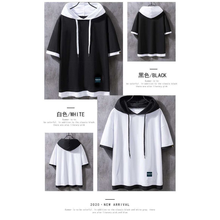 Áo Hoodie Tay Ngắn 100% Cotton Thời Trang Mùa Hè Hàn Quốc Cho Nam