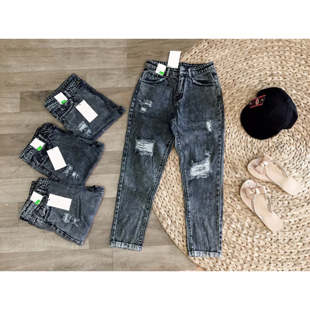 Quần Jeans Nữ Phối Rách Cao Cấp OHS3069