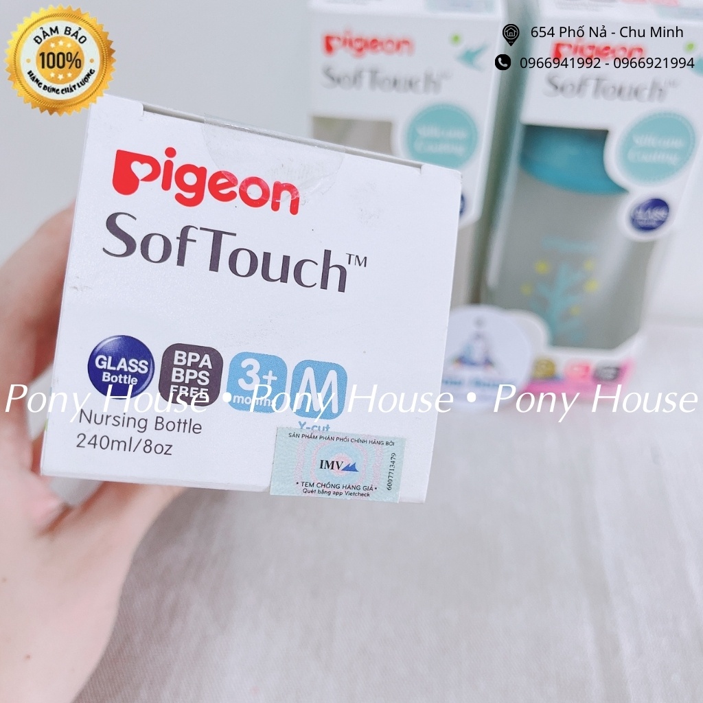 Bình Sữa Pigeon Thủy Tinh Coating, Bình Thủy Tinh Bọc Silicon Chống Vỡ, Giữ Ấm Sữa Nhật 160ml/240ml
