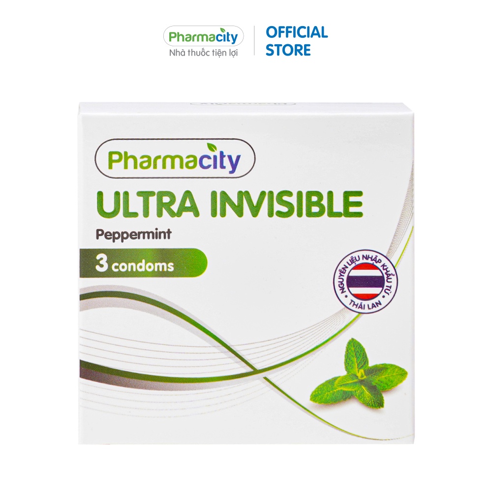 Bao cao su siêu mỏng hương dâu và hương bạc hà Pharmacity Ultra Invisible (3 cái/hộp)