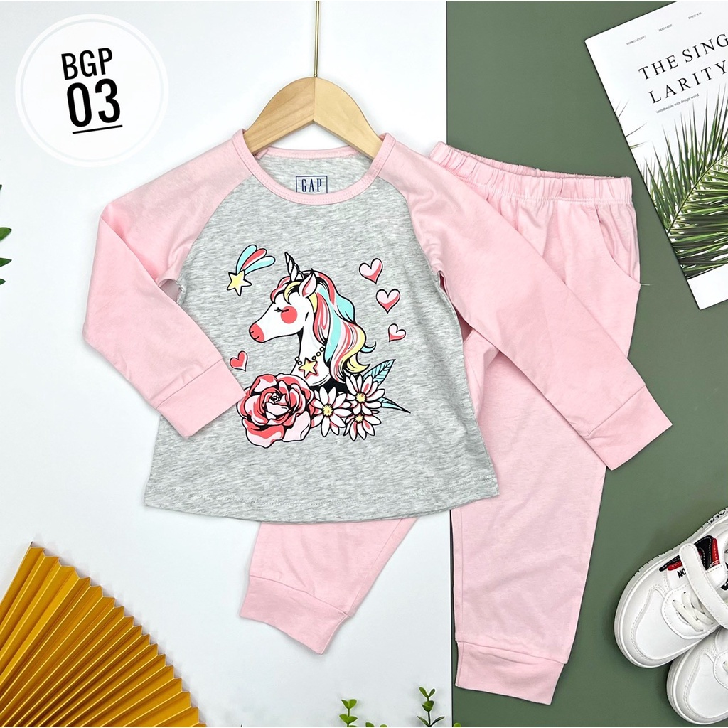 Bộ dài thun bé gái Bigbaby, chất liệu thun cotton mềm mát họa tiết đáng yêu tay raplan cho bé 1-10t