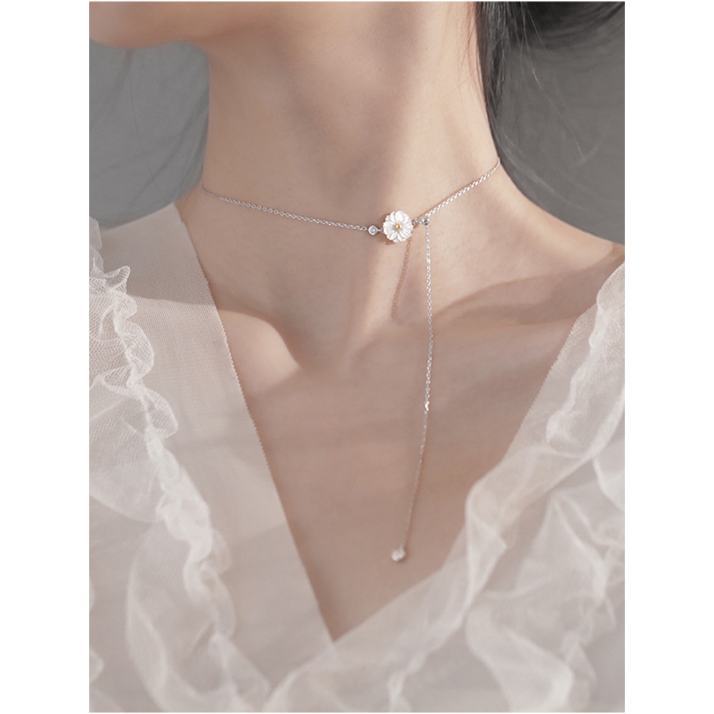 Dây Xích Đeo Cổ Họa Tiết Hoa Cúc / Vỏ Sò Cho Học Sinh s925 s925