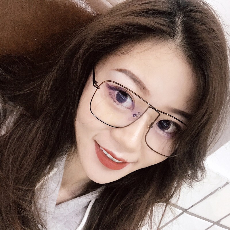 Mắt Kính Gọng Kim Loại Tròng Vuông Chống Ánh Sáng Xanh Phong Cách Hàn Quốc Thời Trang