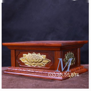 Đế vuông hoa sen rát vàng gỗ hương cao 17cm