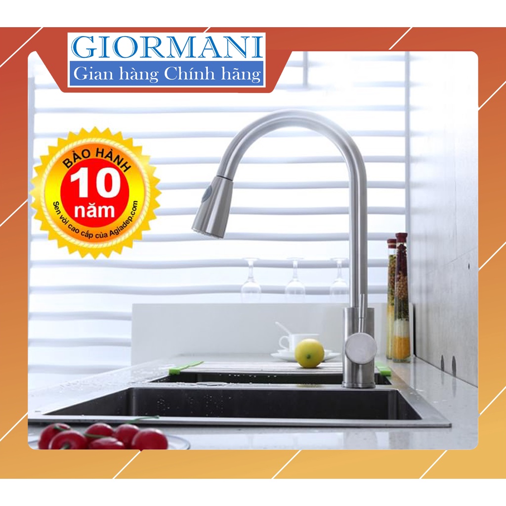 Vòi bếp nóng lạnh (Kiêm đầu xịt, Kiểu B) ITALIA GIORMANI inox SUS304 (Kèm dây cấp nước)