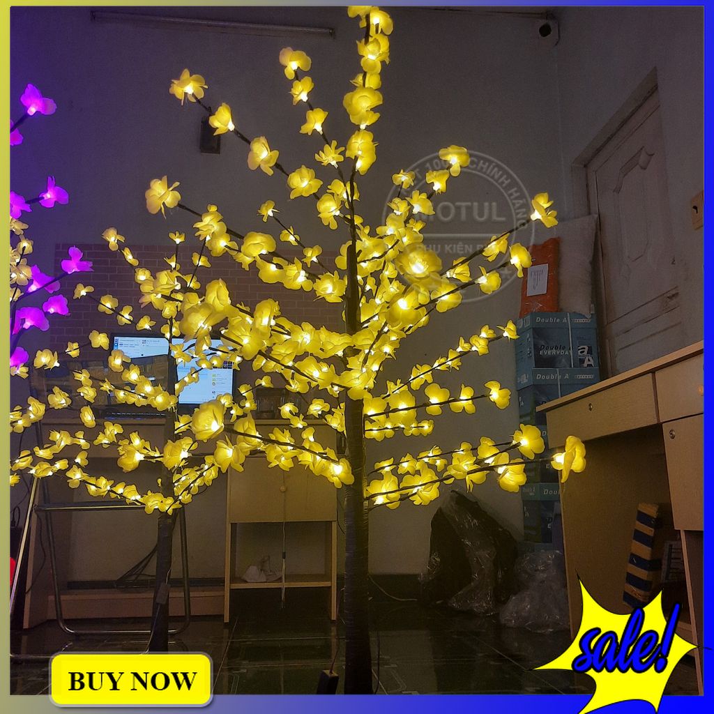 Cây mai giả kết hợp đèn led cao 1m2 trang trí tết trong nhà ngoài trời lung linh